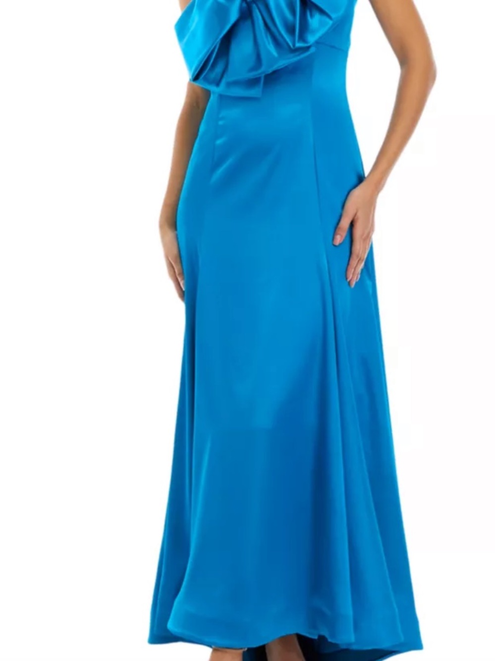 Taylor Teal Satin Bow-Front Maxi Dress